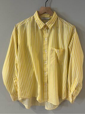 Vintage Yellow Striped Oversized Button-Up Shirt